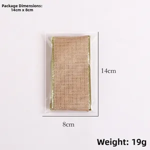Ruban de Noël en lin avec bordure dorée pailletée emballé, taille 14cm x 8cm