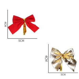 Close-up of red satin and gold glossy Christmas bows with ties, size 4cm by 5cm