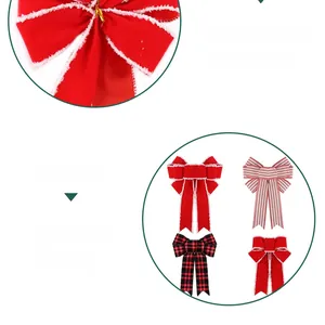 Detailed view of four festive Christmas bow styles for tree and garland decoration