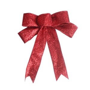 25cm red glitter Christmas bow decoration for holiday tree ornaments and festive party decor