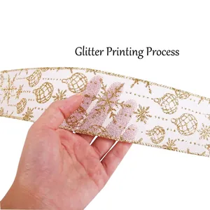 DIY Christmas mesh ribbon with gold snowflake print for festive tree decoration