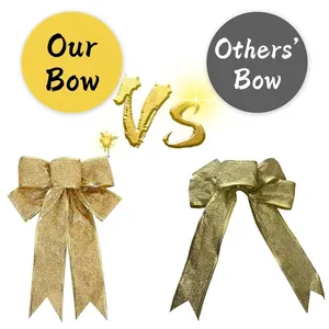 Large 25cm festive red and gold Christmas bow with glitter finish for tree decoration
