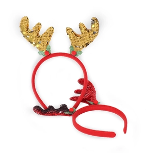 Serre-tête bois de renne de Noël avec paillettes rouges et dorées et détails baies