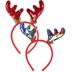 Set de serre-têtes de renne de Noël avec paillettes rouges et colorées sur fond blanc