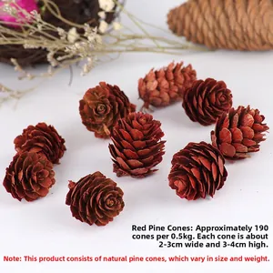 Detail of small crimson pine cones with natural scales for Christmas tree decoration