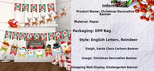 Detail of Merry Christmas banner set with reindeer and cartoon character paper flags