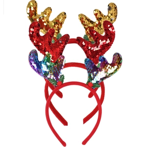 Drei glitzernde Weihnachts-Rentier-Haarreifen in Gold, Rot und Farbverlauf für Partys