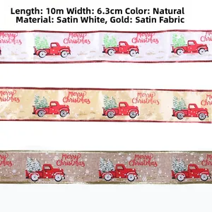 Detailed macro view of 10m Christmas truck ribbons in white, gold and linen fabrics