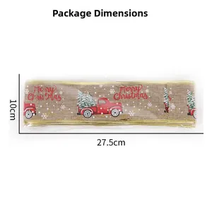 Detailed size specifications for 10m Christmas ribbon with truck and tree patterns
