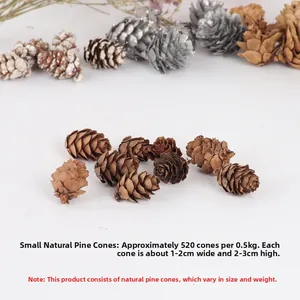 Detailed view of small natural pine cones measuring 1-2cm for Christmas tree decoration