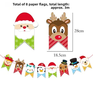 Detail of 3m Christmas banner with Santa Claus, reindeer and penguin paper cutouts