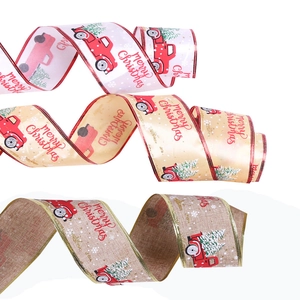 10-meter Christmas ribbons set with vintage truck and tree patterns on multiple textures