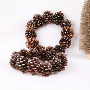 Natural Pine Cone Christmas Wreath Frosted White Snow Effect Winter Holiday Party Decoration Handmade Rustic Hanging Ornament