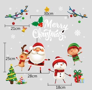 Detailed view of Christmas window stickers featuring Santa, reindeer and size measurements