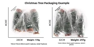 Size and weight comparison of mini flocked Christmas trees with wooden base