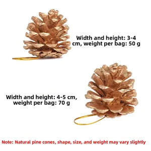 Detailed size comparison of golden pine cone ornaments for Christmas tree decoration