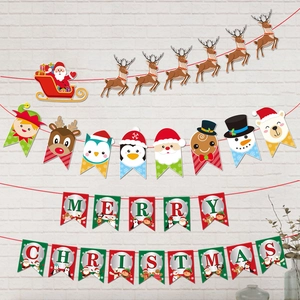 Christmas bunting banners with Santa Claus, reindeer, and Merry Christmas tail flags