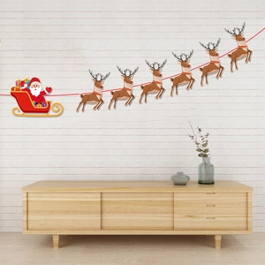 Wall hanging featuring Santa in a sleigh with six reindeer for Christmas decoration