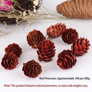 Natural frosted red pine cones for Christmas tree decoration and festive DIY crafts