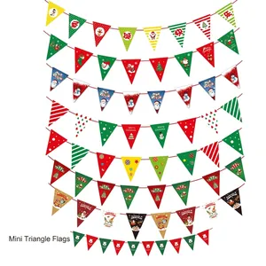 Christmas Paper Triangle Bunting Banner Merry Christmas Party Decoration Cartoon Santa Claus Reindeer Snowman Pattern
