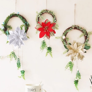 Glittering 14cm artificial poinsettia Christmas flower wreaths in red gold and silver