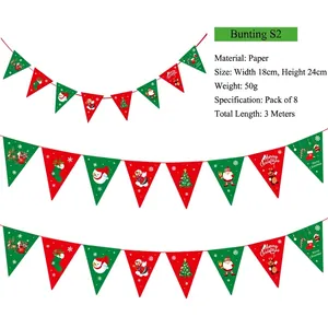 Christmas paper bunting flags showing Santa and Snowman patterns with 3m total length