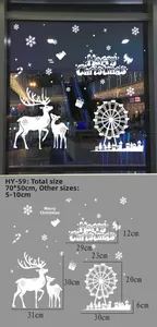 Detailed view of Merry Christmas window stickers set with reindeer and ferris wheel layout
