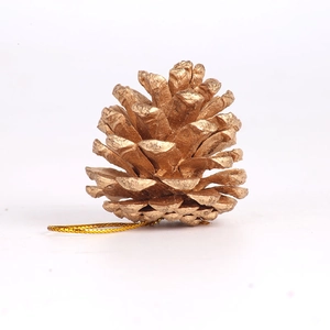 Golden natural pine cone Christmas ornament with hanging rope for festive tree decoration