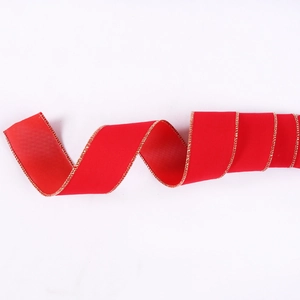 10-meter red Christmas velvet ribbon with gold wired edges for tree decoration