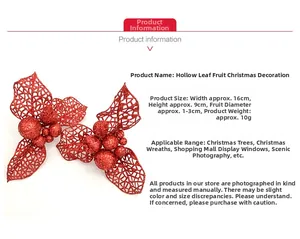 Detail of red glitter hollow leaf and berry picks for Christmas wreaths and DIY crafts