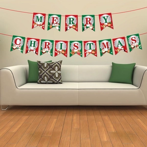 Classic Merry Christmas banner with Santa and reindeer for festive wall decoration