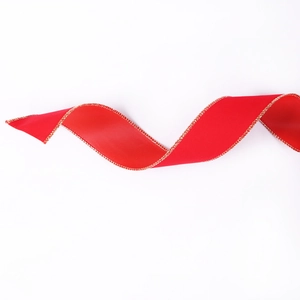10-meter red satin Christmas ribbon with gold wired edges for tree decoration