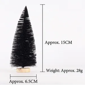 Detailed dimensions of a 15cm mini black pine needle Christmas tree with wood base
