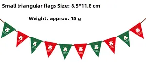 Detail of red and green Christmas triangle banner with elk print and Merry Christmas text