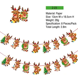 Détail des bannières de Noël élan 13x18,5cm avec corde de suspension de 2,8m