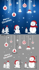 Detailed size specifications for Merry Christmas snowman and tree window decals