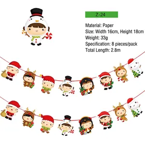 Détail de bannière de Noël en papier montrant dimensions 16x18cm et motifs cartoon