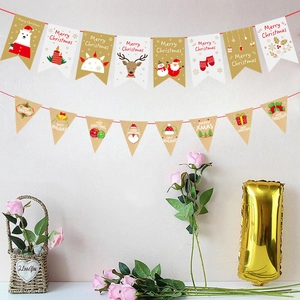 Detailed Christmas paper banners with Santa and reindeer motifs for party wall decoration
