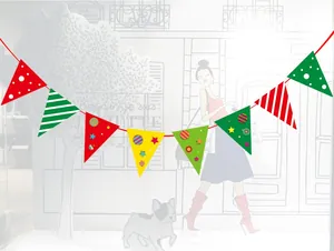 Colorful paper pennant banner with festive star and stripe patterns for party decoration
