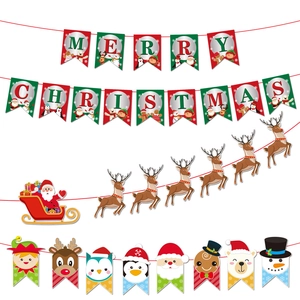 Christmas Merry Christmas letter banner with Santa Claus reindeer and cartoon characters