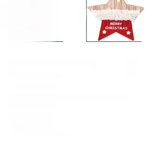Détail macro d'ornements de Noël en bois, formes cœur et étoile, texture peluche rouge et blanc