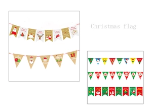 Detail view of festive paper Christmas banners featuring Santa Claus and Reindeer designs