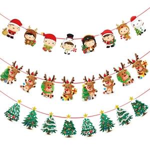 Bannière de Noël en Papier Décoration Dessin Animé Père Noël Renne Sapin de Noël Motif Imprimé Guirlande Suspendue Pour Fête Maison Décor