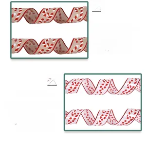 Detail of Christmas ribbon rolls featuring candy cane patterns for tree decoration