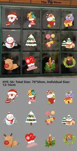 Detail showing 12 Christmas window stickers with Santa and reindeer motifs, size 70x50cm