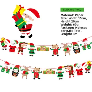 Detail showing 3-meter Christmas paper banner with 9 cartoon characters and dimensions