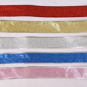 Five colors of 10m glitter Christmas ribbons for tree decoration with shiny metallic finish