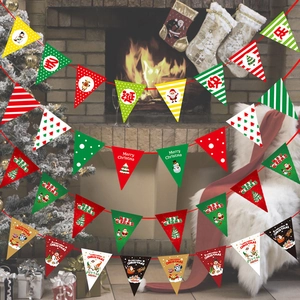 Christmas triangular pennant banner with Santa and reindeer motifs for party wall decoration