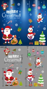 Detailed Christmas window sticker layout with Santa, snowman, and reindeer sizes