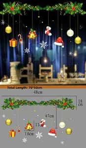 Christmas window stickers detail showing elements like bells and socks with 70x50cm dimensions